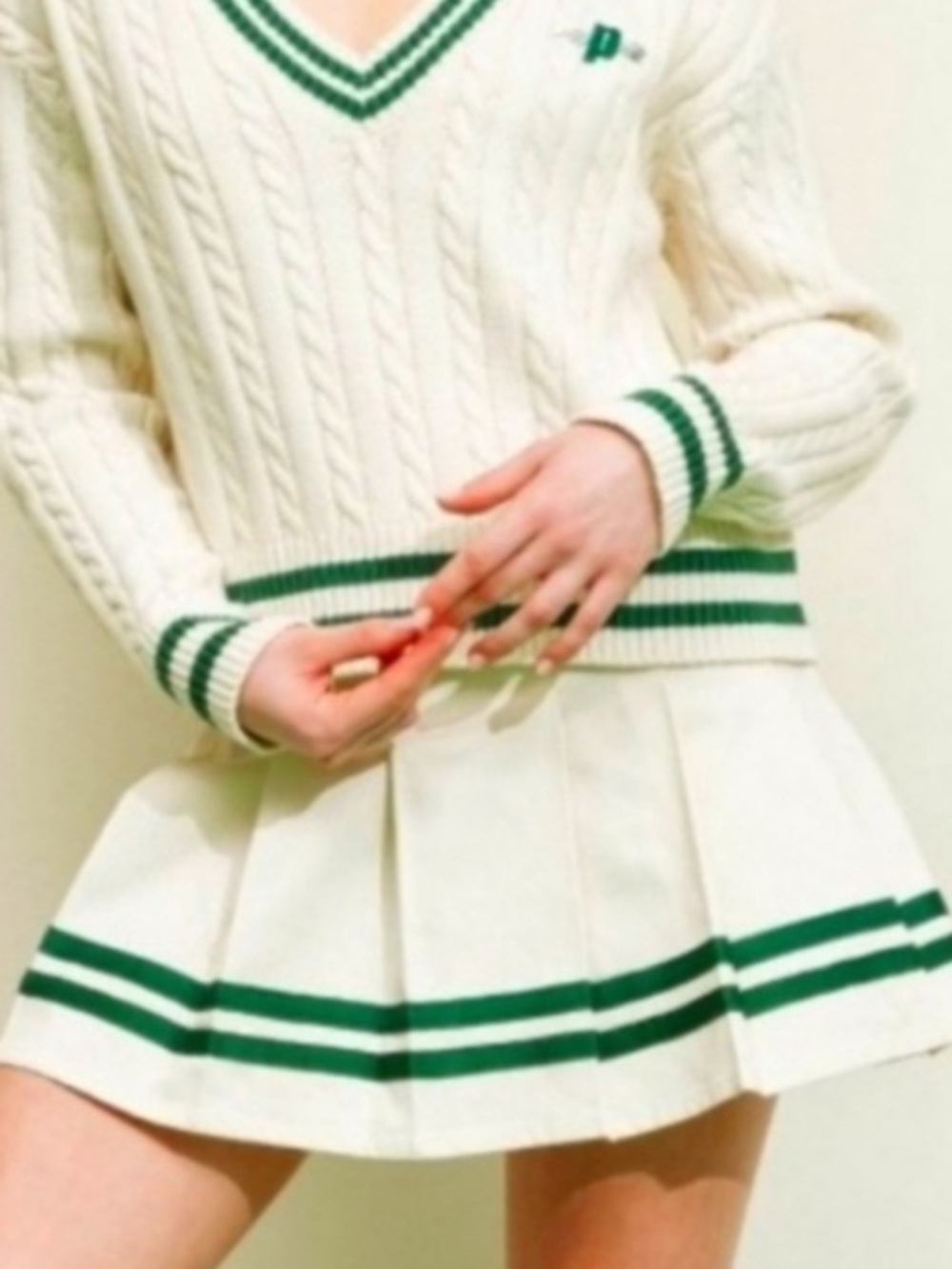 Cream Mini Skirt with Green Trim